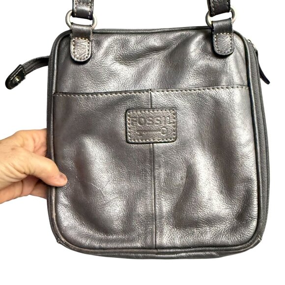 VTG Fossil Luxurious Leather Crossbody Messenger Bag Handbag Women's Gray - Picture 2 of 9